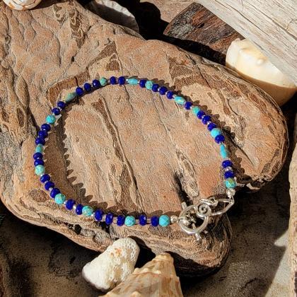 Anklet Turquoise And Jade Natural Healing Gemstone..