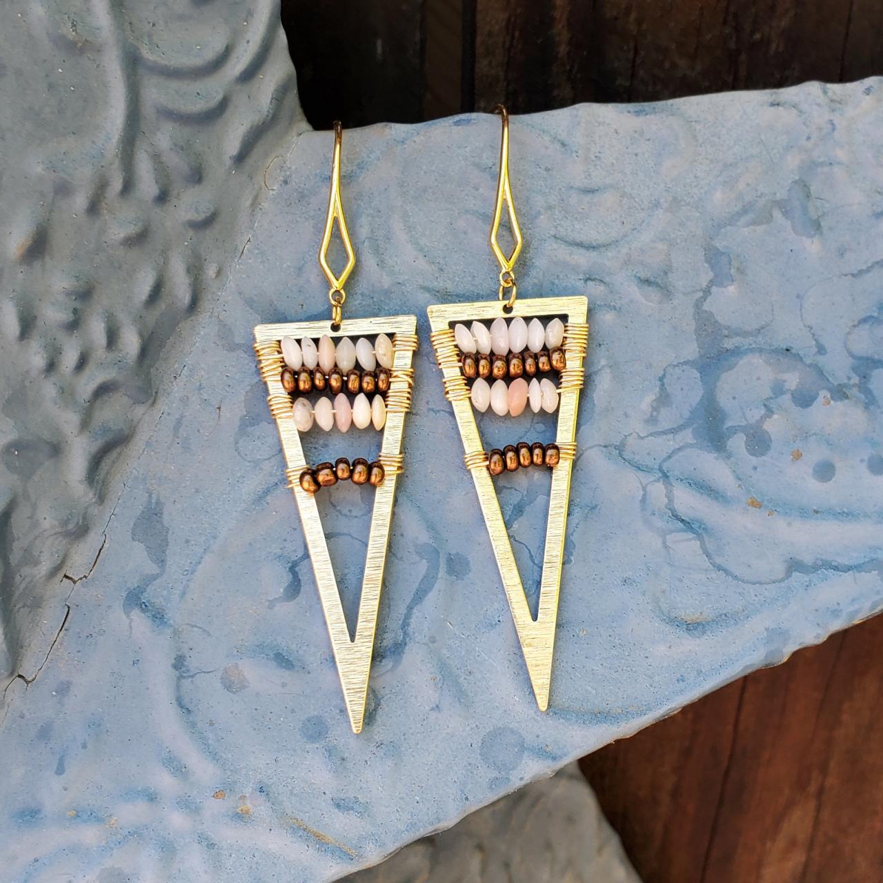 Pink Opal Natural Healing Gemstone Earrings With 18kt Gold Filled Ear Wires