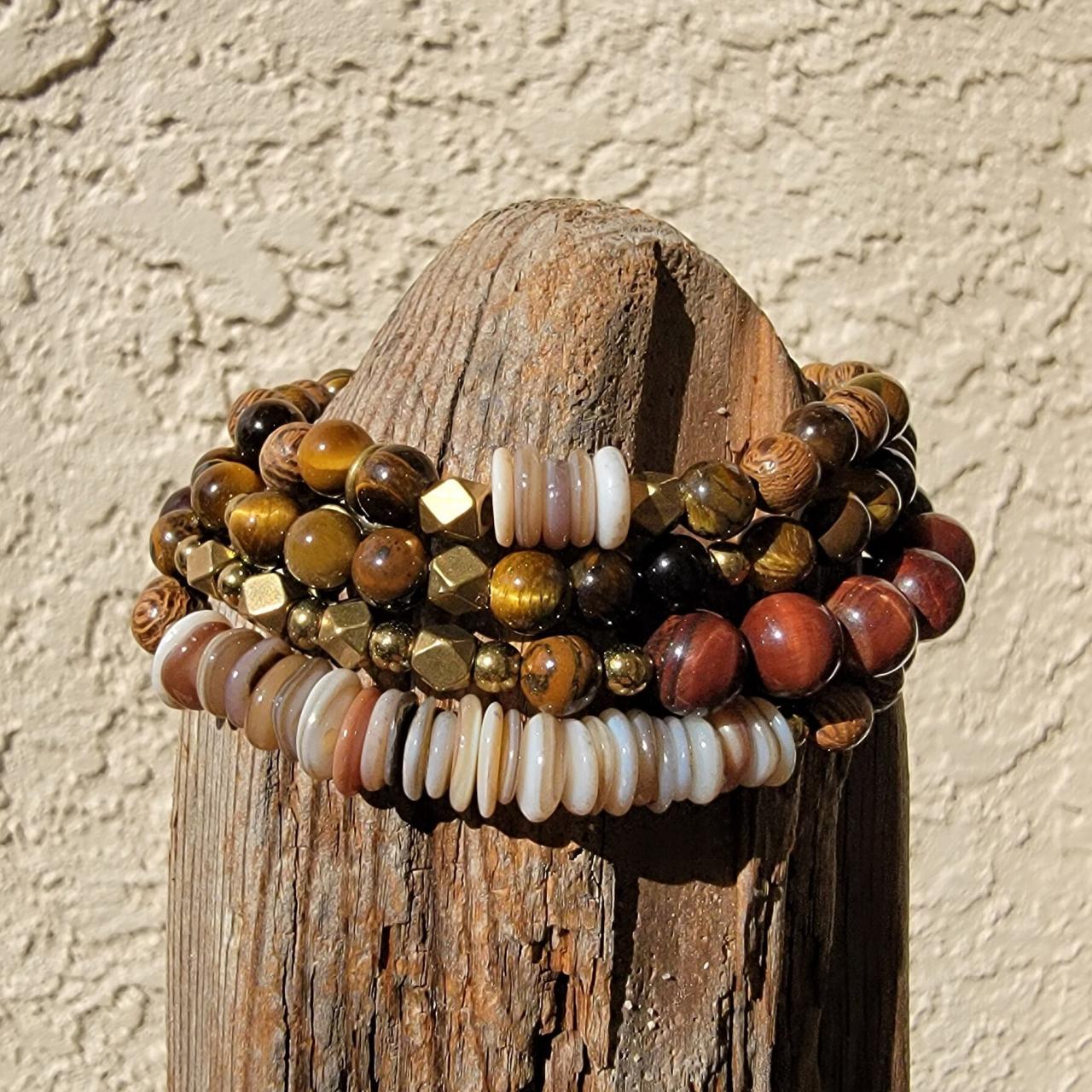 Tiger's Eye, Hematite, Sea Shell And Wood Beads on Luulla