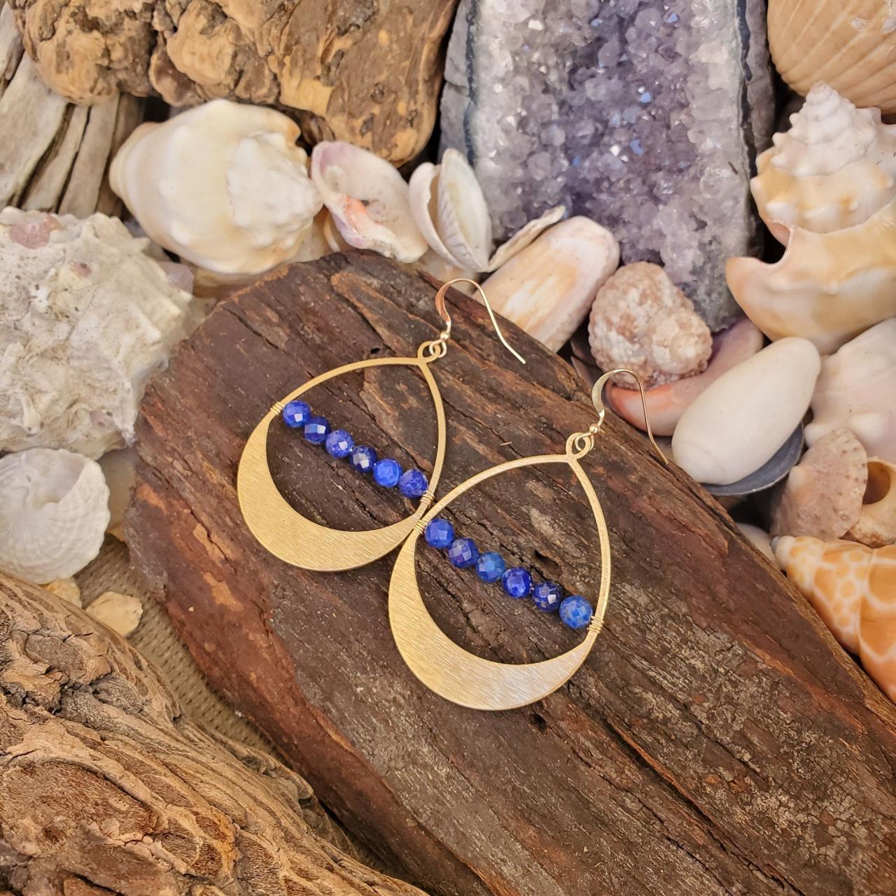 Lapis Lazuli Natural Healing Gemstone Earrings With Gold Filled Wires