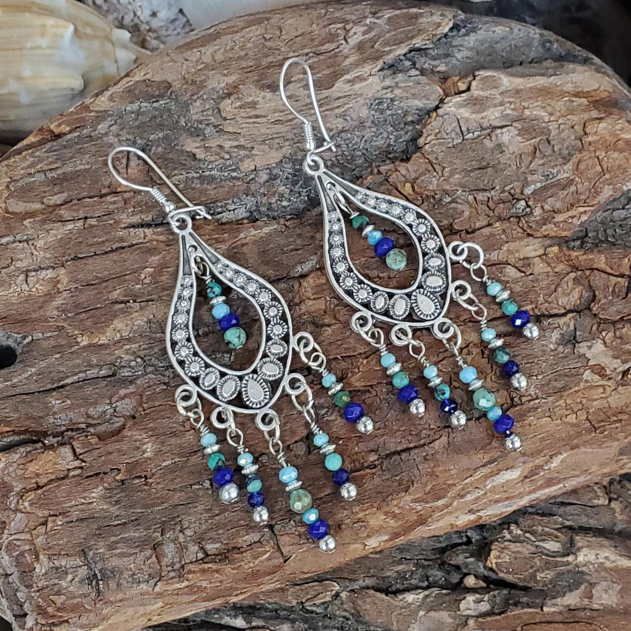 Turquoise And Blue Jade Natural Healing Gemstone Earrings