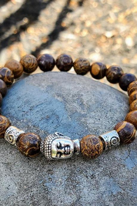 Mariyam Jasper Natural Healing Gemstone Bracelet with Buddha Head Bead