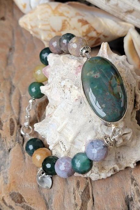 Indian Agate and Bloodstone Natural Healing Gemstone Bracelet 