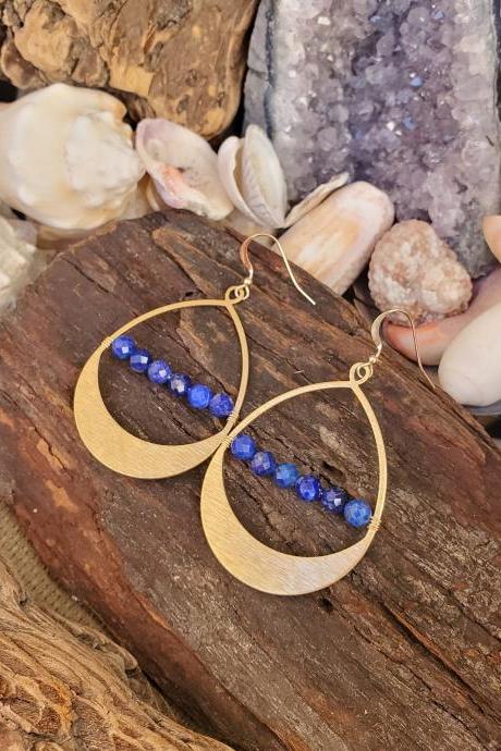 Lapis Lazuli Natural Healing Gemstone Earrings with Gold Filled Wires 