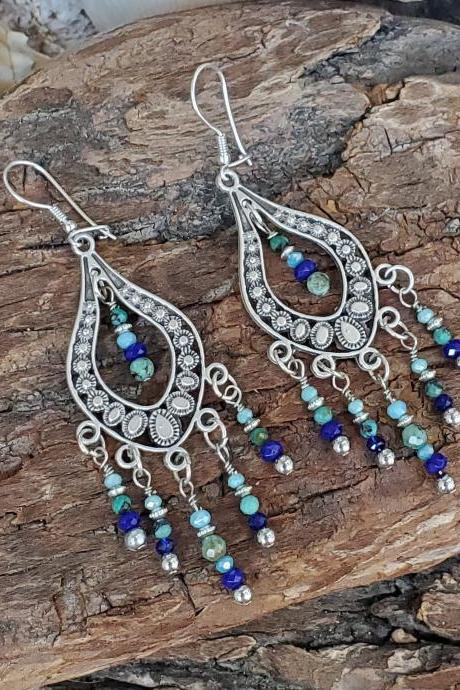 Turquoise and Blue Jade Natural Healing Gemstone Earrings 