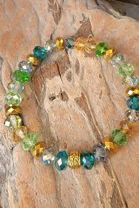 Hematite Natural Healing Gemstone Bracelet with Large Swarovski and Glass Crystals 